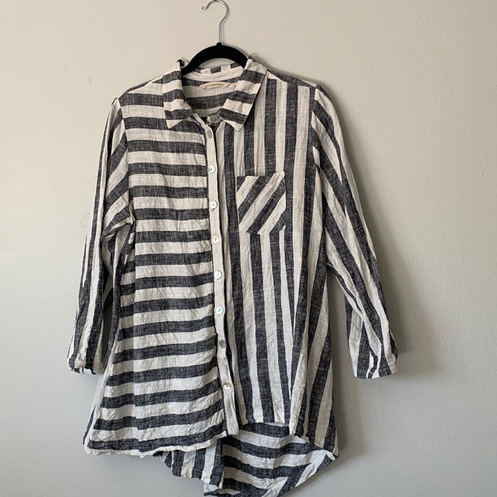 Soft Surroundings Striped Linen Blend Top